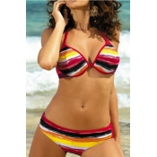 Lovely Sexy Striped Red Two-piece Swimwear