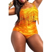 Lovely Sexy Tassel Design Yellow Two-piece Swimwea