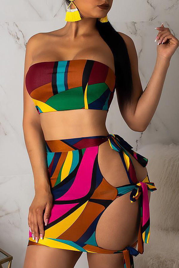 

Lovely Sexy Printed Hollow-out Two-piece Skirt Set
