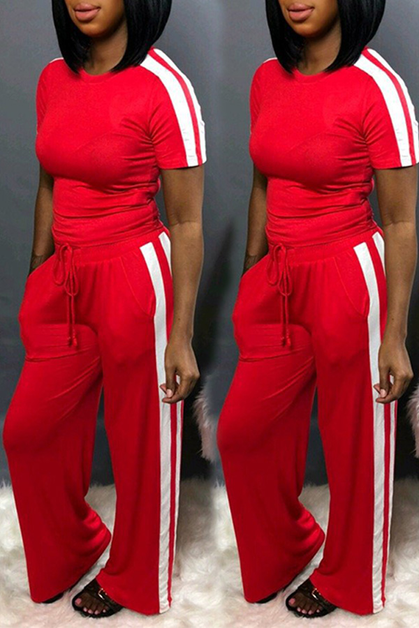 

Lovely Trendy Striped Patchwork Red Two-piece Pants Set