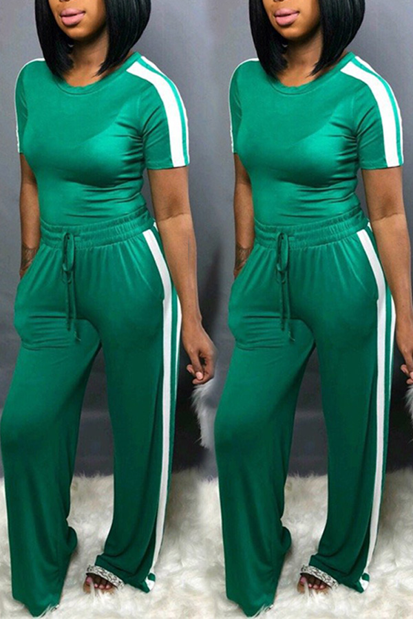 

Lovely Trendy Striped Patchwork Green Two-piece Pants Set