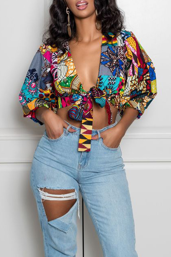 

Lovely Casual Printed Knot Design Multicolor Shirts, Multi