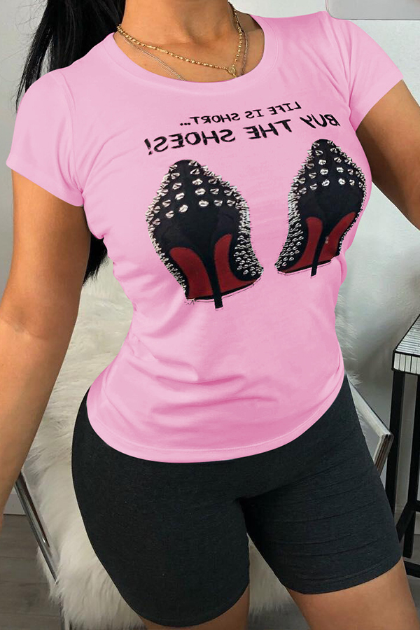

Lovely Casual Letters Printed Light Pink T-shirt