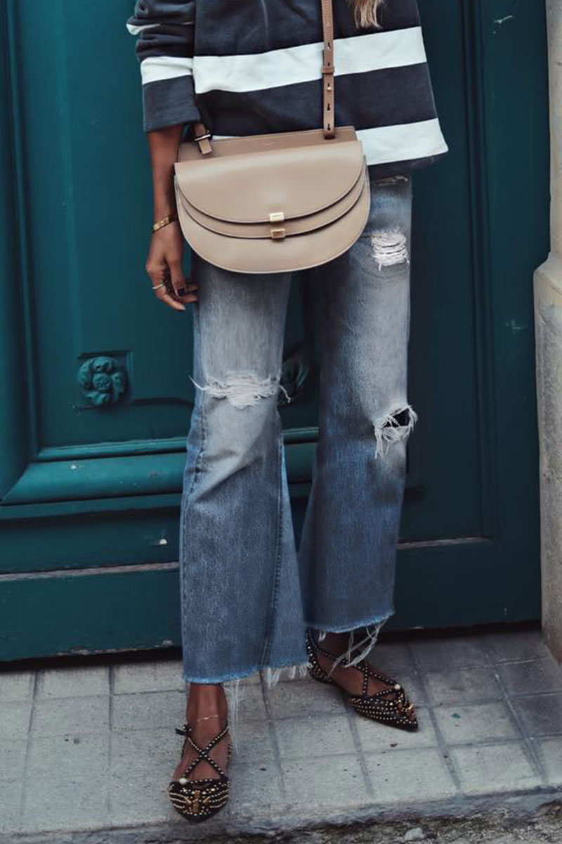 

Lovely Broken Hole Trumpet-shaped jeans, Dark blue