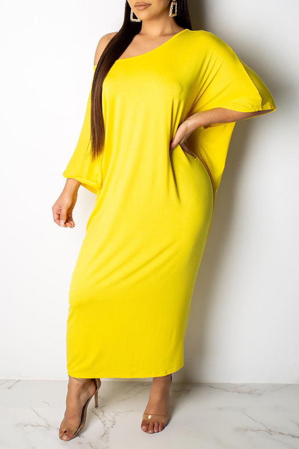 

Lovely Casual Batwing Sleeve Loose Yellow Ankle Length Dress