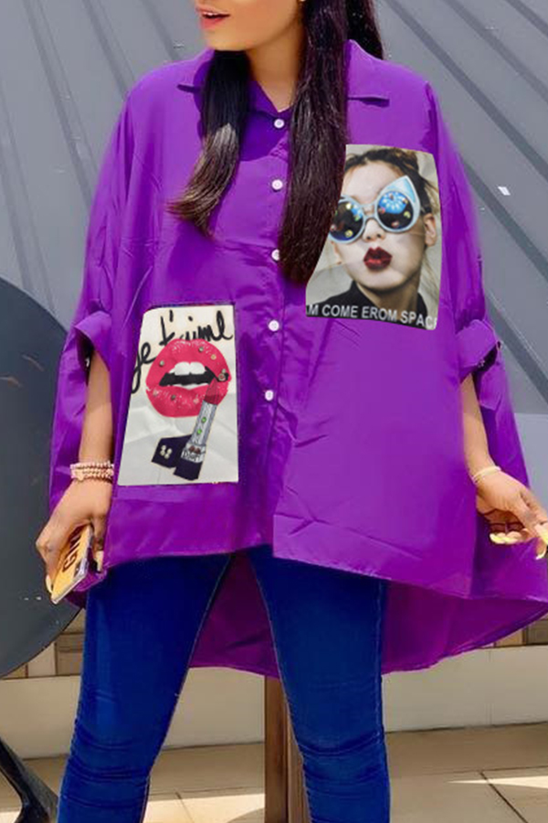 

Lovely Casual Printed Asymmetrical Purple Shirts