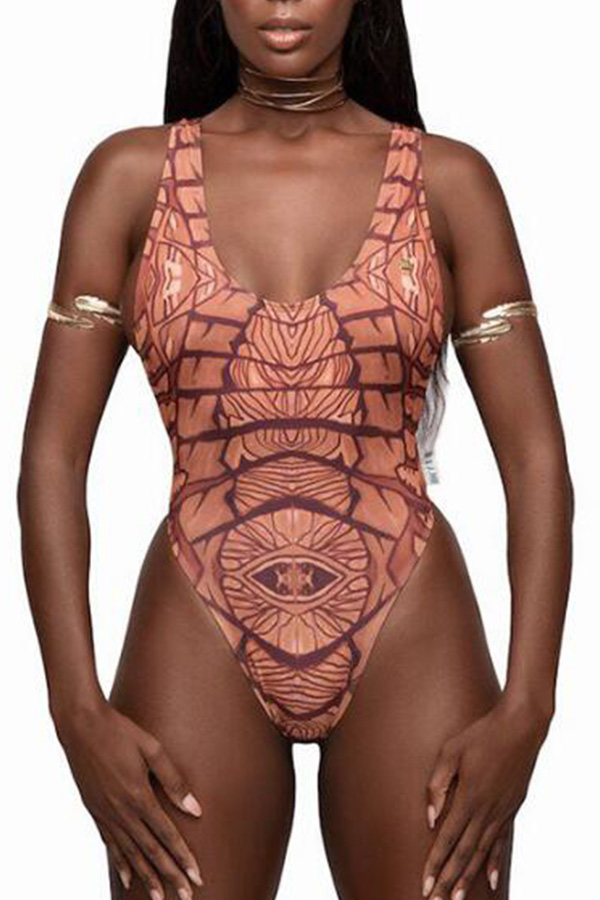 

Lovely V Neck Printed One-piece Swimwear