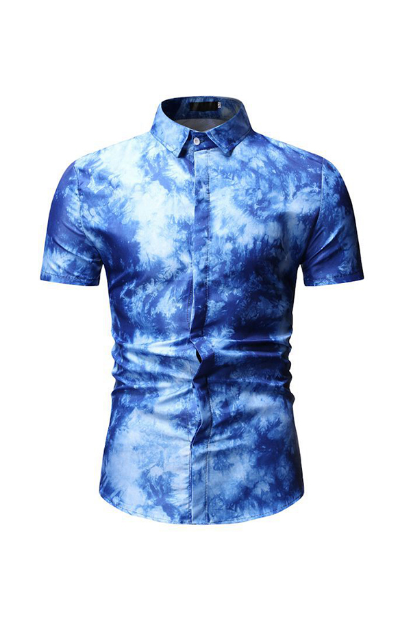 

Lovely Casual Tie-dye Blue Polo Shirt