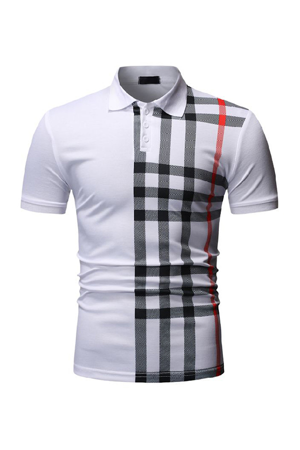 

Lovely Casual Printed Patchwork White Polo Shirt