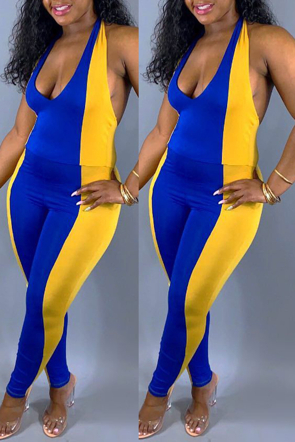 

Lovely Sexy Backless Patchwork One-piece Jumpsuit(With Elastic)