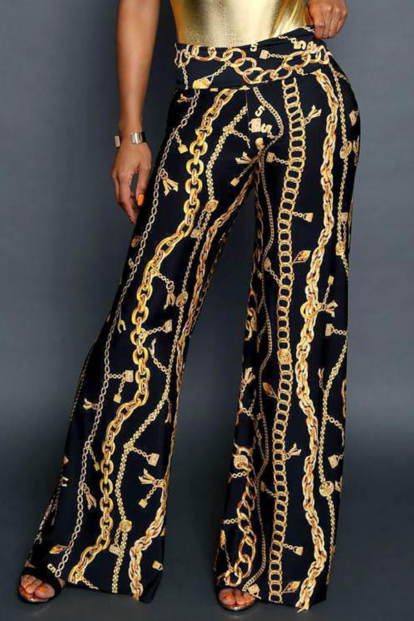 

Lovely Stylish Printed High Waist Black Pants(With Elastic)