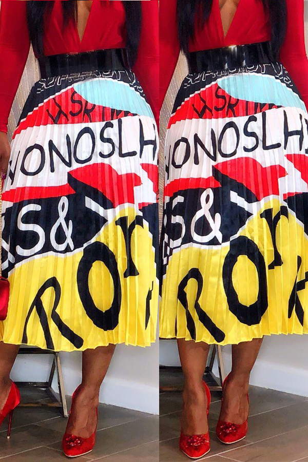 

Lovely Bohemian Letter Printed Yellow Ankle Length A Line Skirt