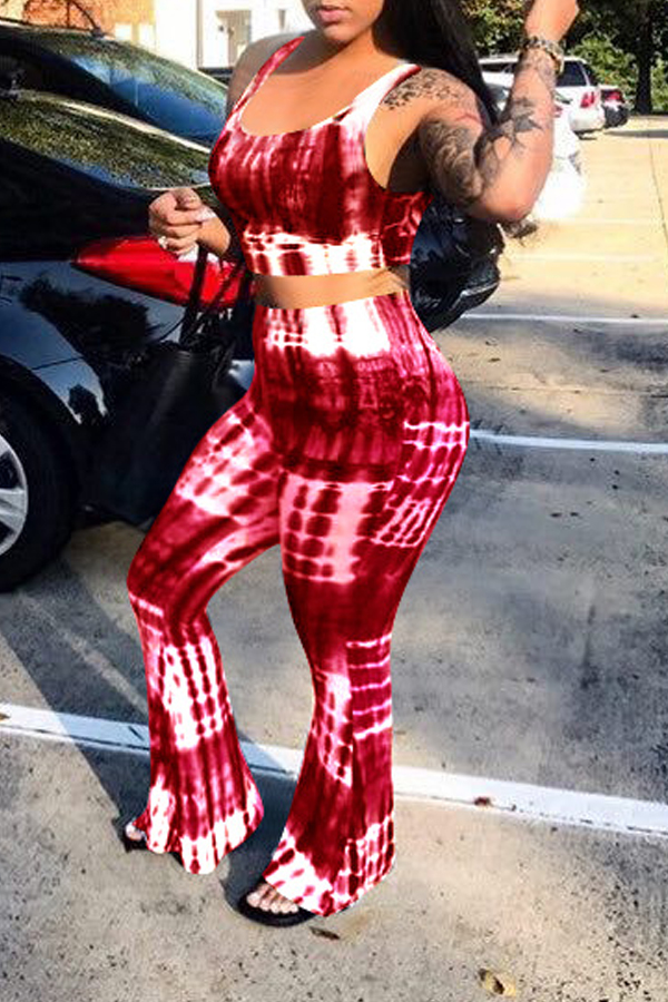 

Lovely Casual Printed Red Two-piece Pants Set