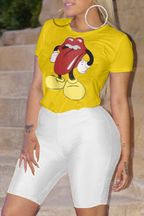 

Lovely Casual Cartoon Printed Yellow T-shirt