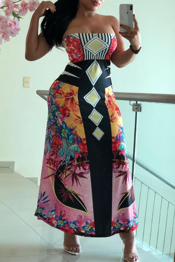 

Lovely Off The Shoulder Printed Ankle Length A Line Dress(With Elastic)