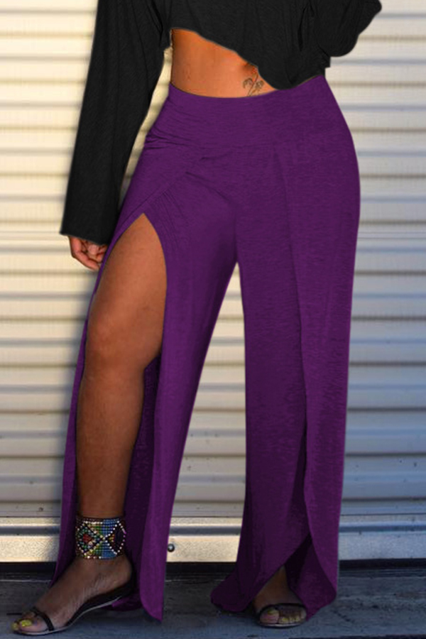 

Lovely Casual High Split Purple Pants(With Elastic)