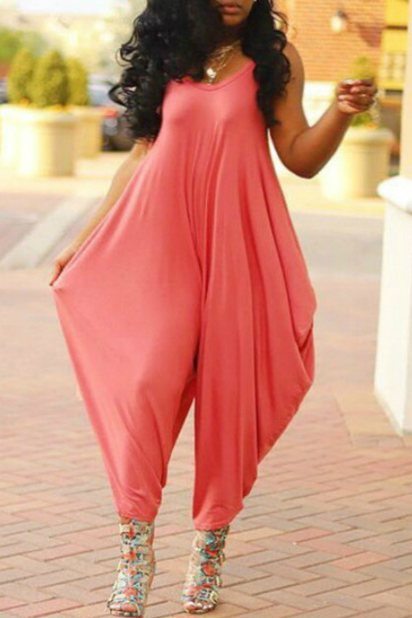 

Lovely Casual Watermelon Red Loose One-piece Jumpsuit