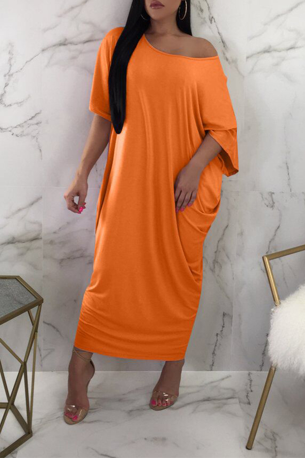 

Lovely One Shoulder Orange Ankle Length Dress(With Elastic)
