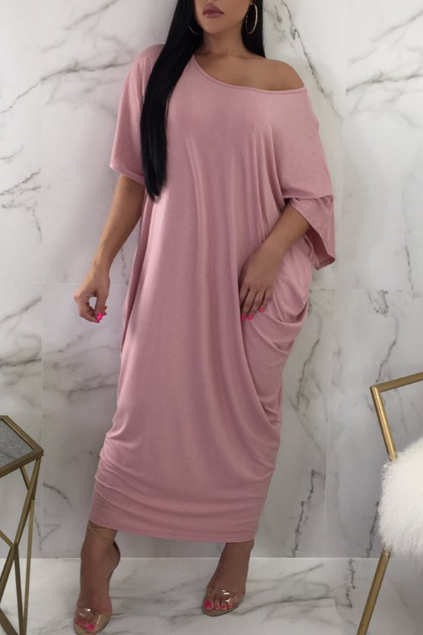 

Lovely One Shoulder Pink Ankle Length Dress(With Elastic)
