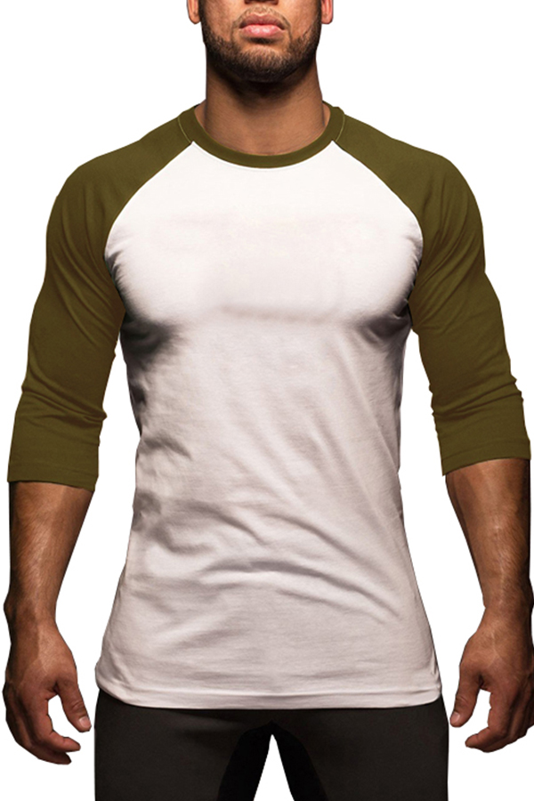 

Lovely Casual Patchwork Army Green T-shirt