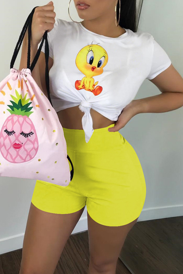 

Lovely Work Printed Yellow Two-piece Shorts Set