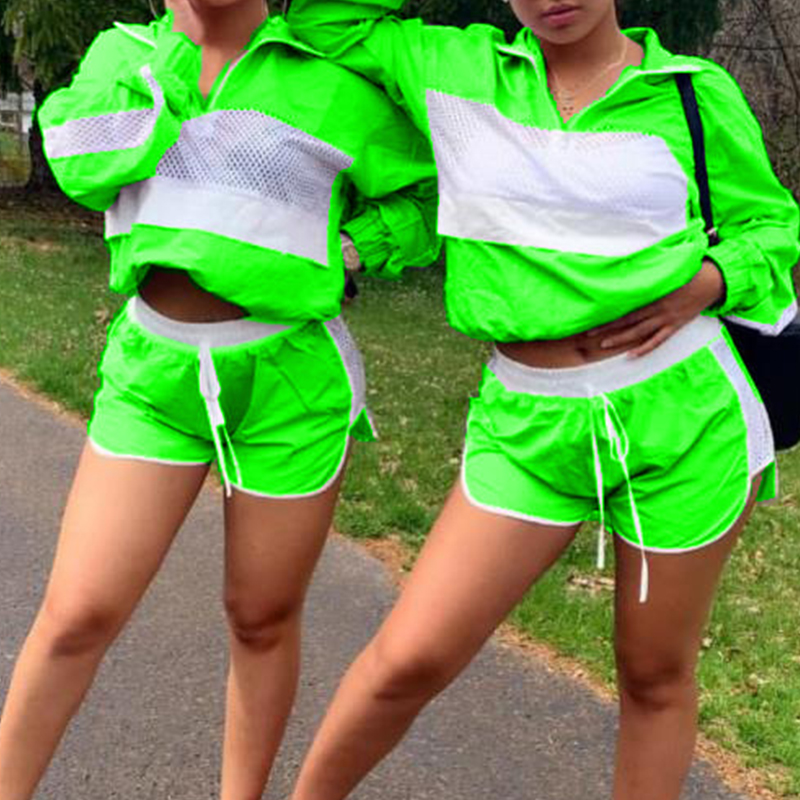 

Lovely Casual Patchwork Green Two-piece Shorts Set