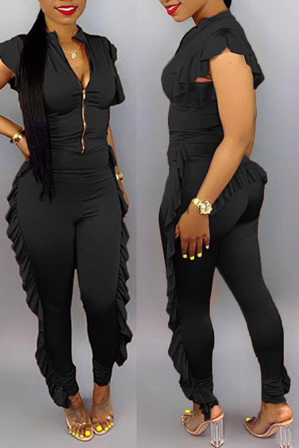 

Lovely Casual Zipper Design Black One-piece Jumpsuit