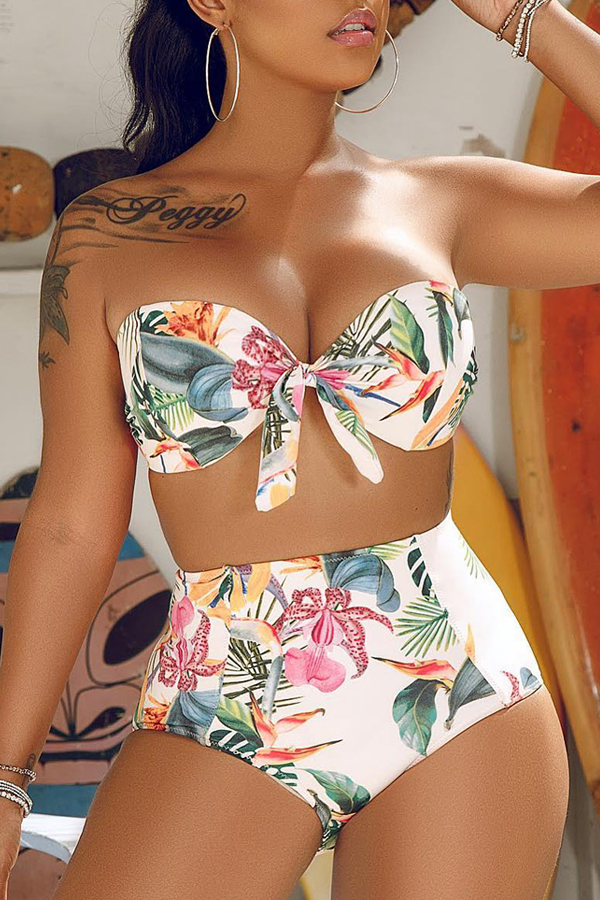 

Lovely Printed High Waist Two-piece Swimwear