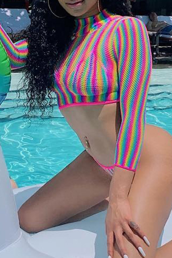 

Lovely Striped Printed Two-piece Swimwear