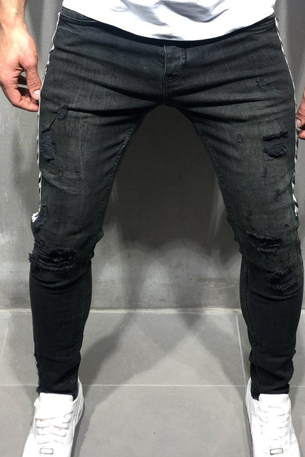 Lovely Leisure Striped Patchwork Black Jeans