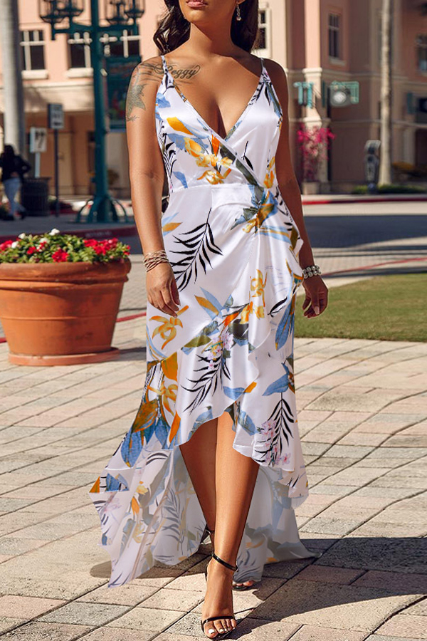 

Lovely Trendy V Neck Printed Multicolor Asymmetrical Dress, Multi