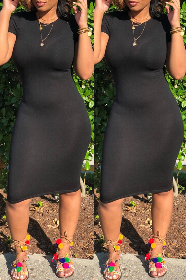 

Lovely Casual Skinny Black Knee Length Dress
