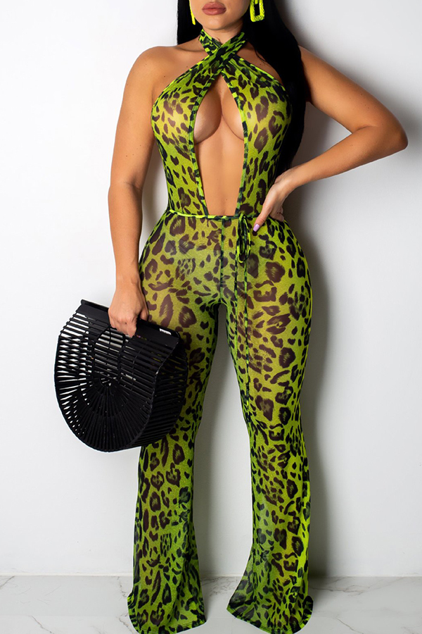 

Lovely Sexy Leopard Printed Hollow-out One-piece Jumpsuit(With Elastic)