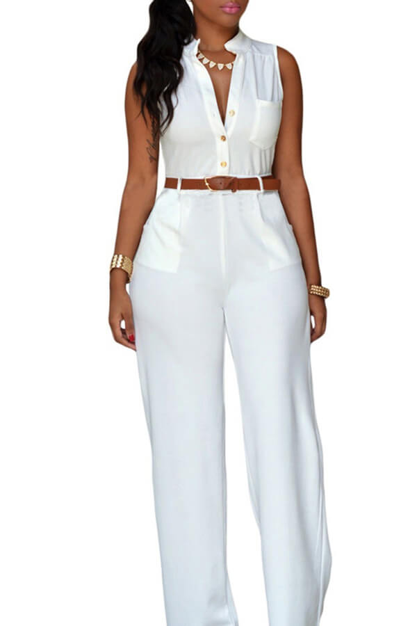 

Lovely Casual Loose White One-piece Jumpsuit(With Belt