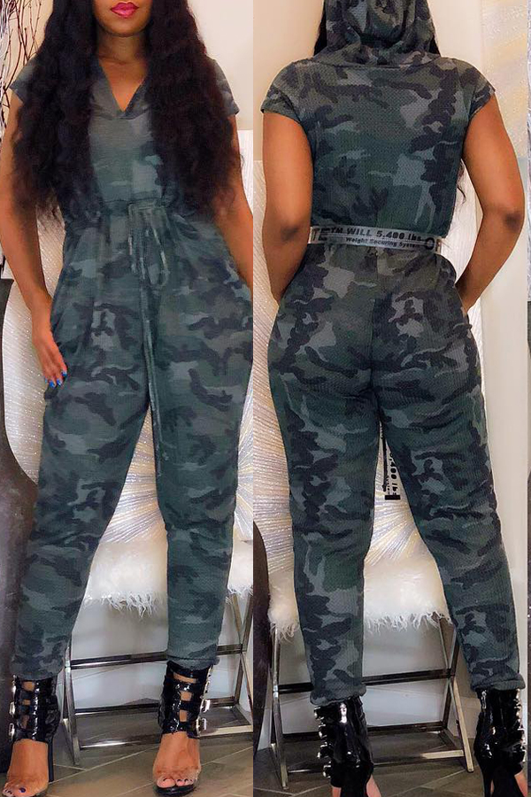 

Lovely Casual Hooded Collar Camouflage Printed One-piece Jumpsuit