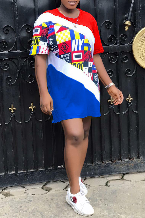 

Lovely Casual Printed Patchwork Multicolor Mini A Line Dress