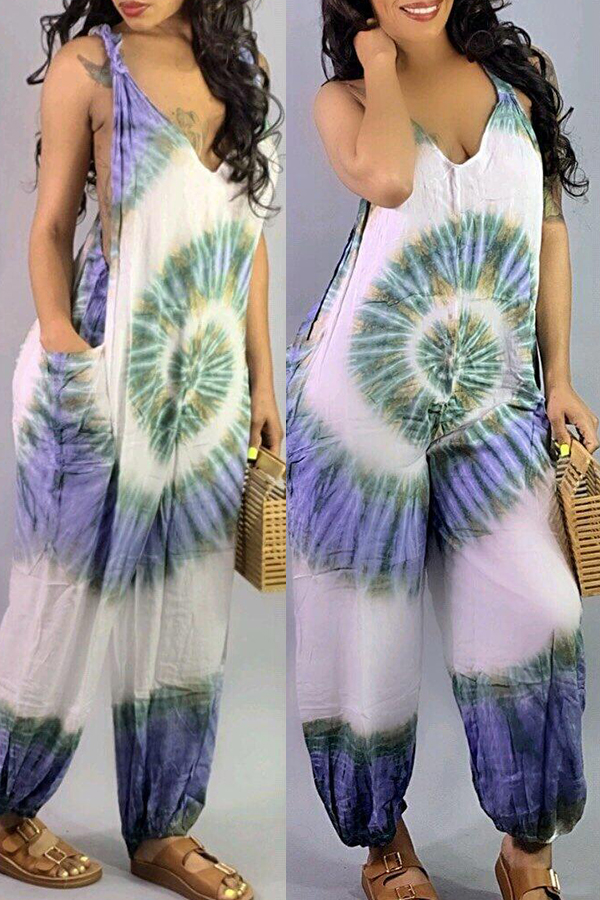 

Lovely Casual V Neck Printed Loose One-piece Jumpsuit