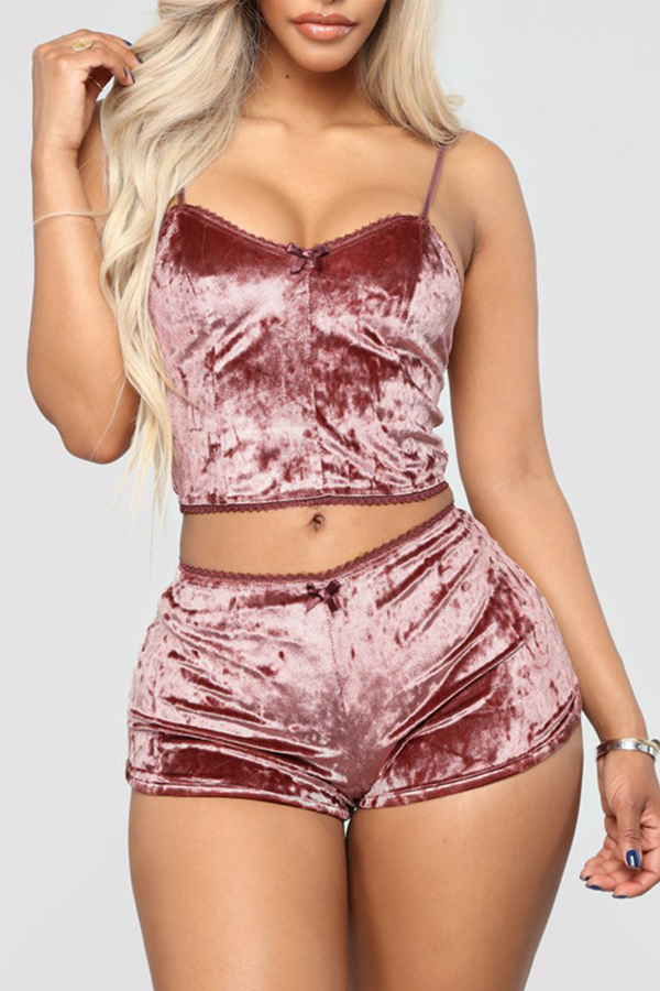 

Lovely Sexy Spaghetti Strap Dusty Pink Two-piece Shorts Set