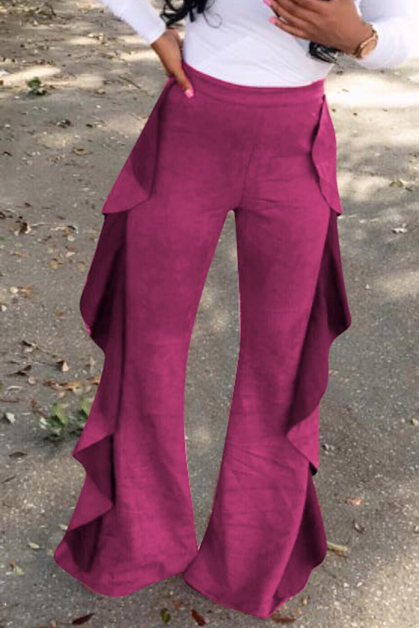 

Lovely Casual Flounce Design Red Pants