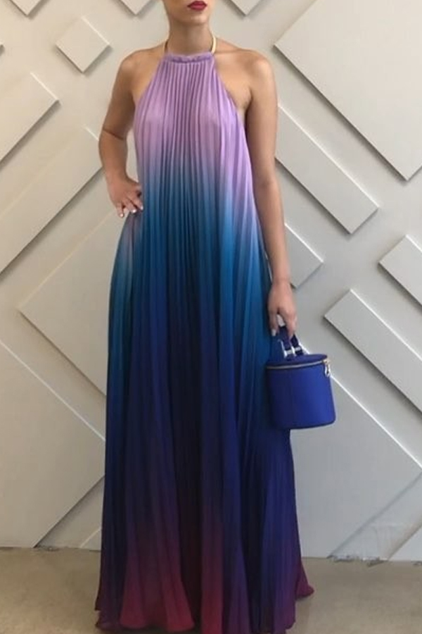 

Lovely Fashion Halter Neck Blue Floor Length Dress