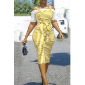 Lovely Casual Striped Yellow Two-piece Skirt Set