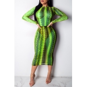 Lovely Sexy See-through Green Mid Calf Dress(Witho