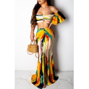 Lovely Tie-dye Yellow Two-piece Skirt Set