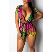 Lovely Sexy Deep V Neck Printed One-piece Romper(W