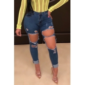 Lovely Casual Broken Holes Light Blue Jeans