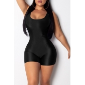 Lovely Casual Black One-piece Romper(With Elastic)