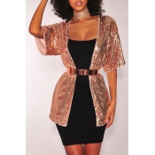 Lovely Casual Sequin Decoration Gold Jacket(Withou