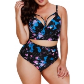 Lovely Printed Hollow-out Two-piece Swimwear