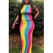 Lovely Casual Multicolor Striped Patchwork Floor L