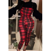 Lovely Casual Plaid Red One-piece Jumpsuit
